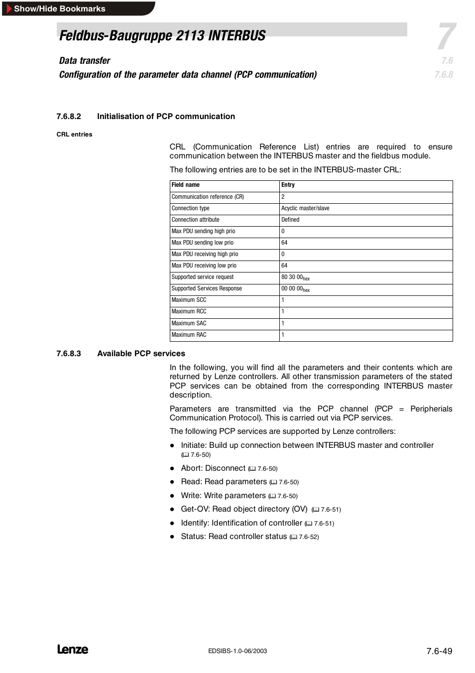 Feldbus-baugruppe 2113 interbus | Lenze EMF2113IB User Manual | Page 100 / 119