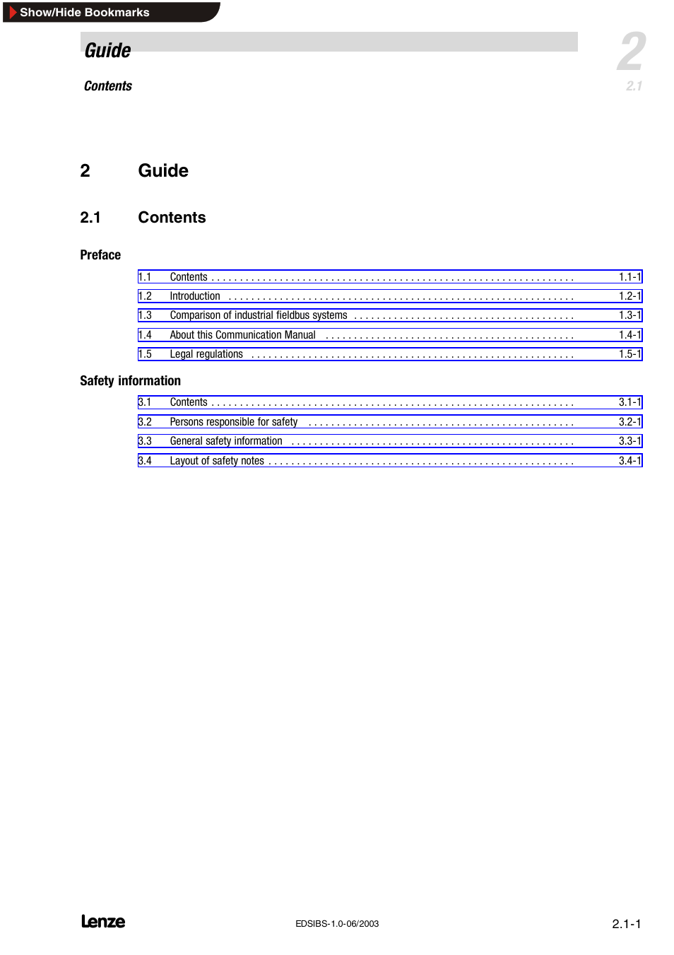 2 guide, Guide, 2guide | 1 contents | Lenze EMF2113IB User Manual | Page 11 / 119