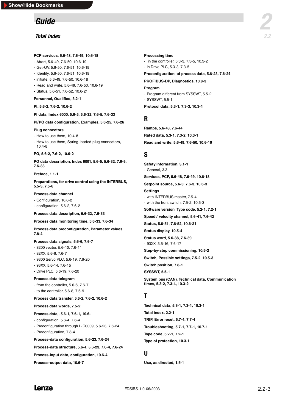 Guide, Total index | Lenze EMF2113IB User Manual | Page 15 / 119