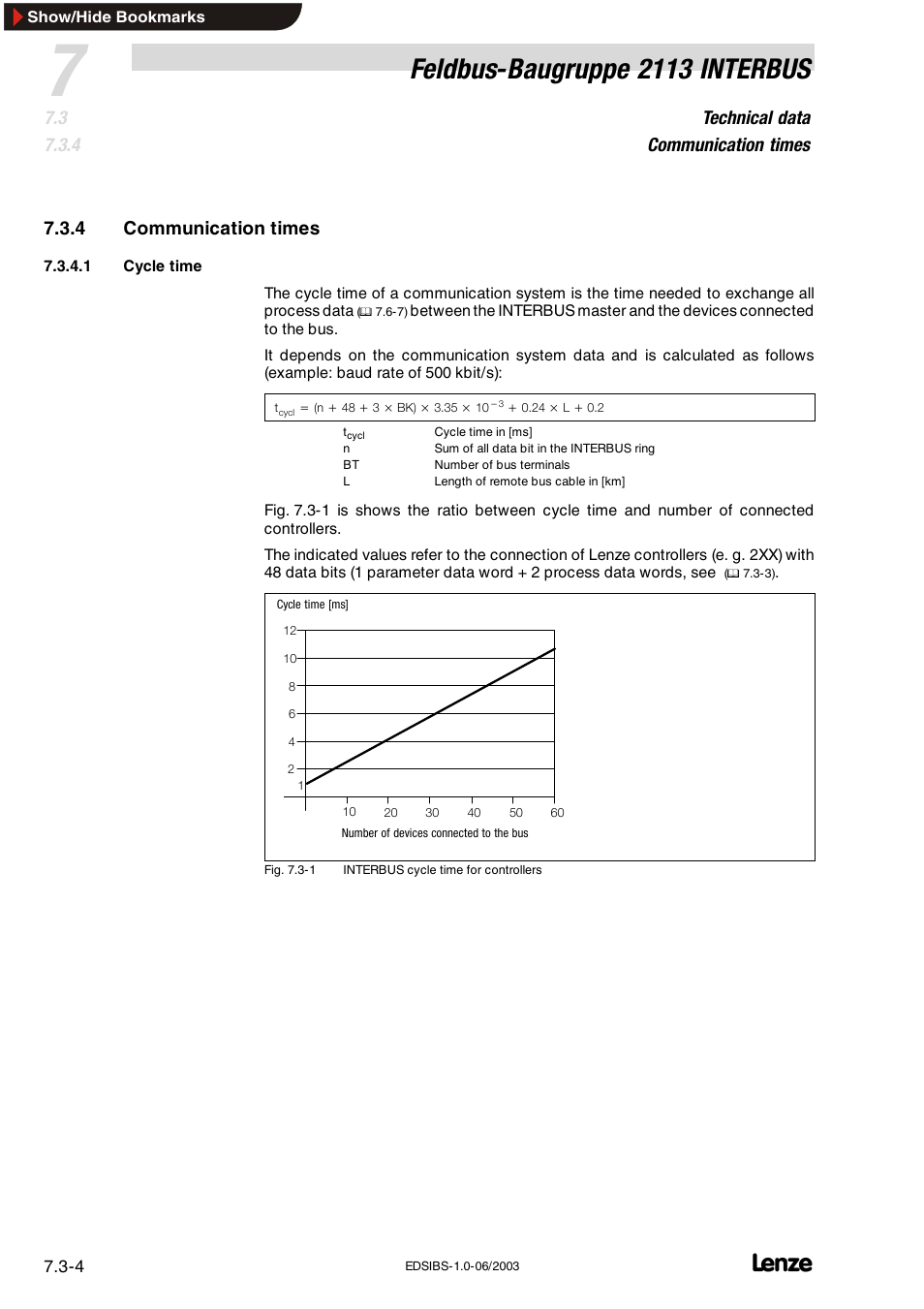 4 communication times, Communication times, Feldbus-baugruppe 2113 interbus | Technical data communication times | Lenze EMF2113IB User Manual | Page 33 / 119