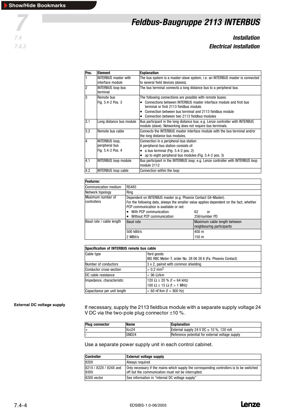 Feldbus-baugruppe 2113 interbus, Installation electrical installation | Lenze EMF2113IB User Manual | Page 39 / 119