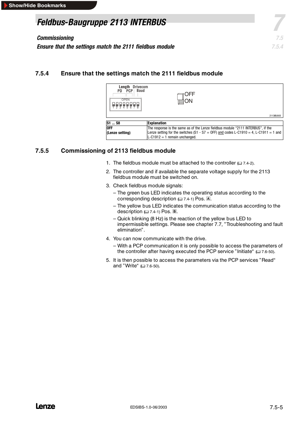 5 commissioning of 2113 fieldbus module, Commissioning of 2113 fieldbus module, Feldbus-baugruppe 2113 interbus | Lenze EMF2113IB User Manual | Page 47 / 119