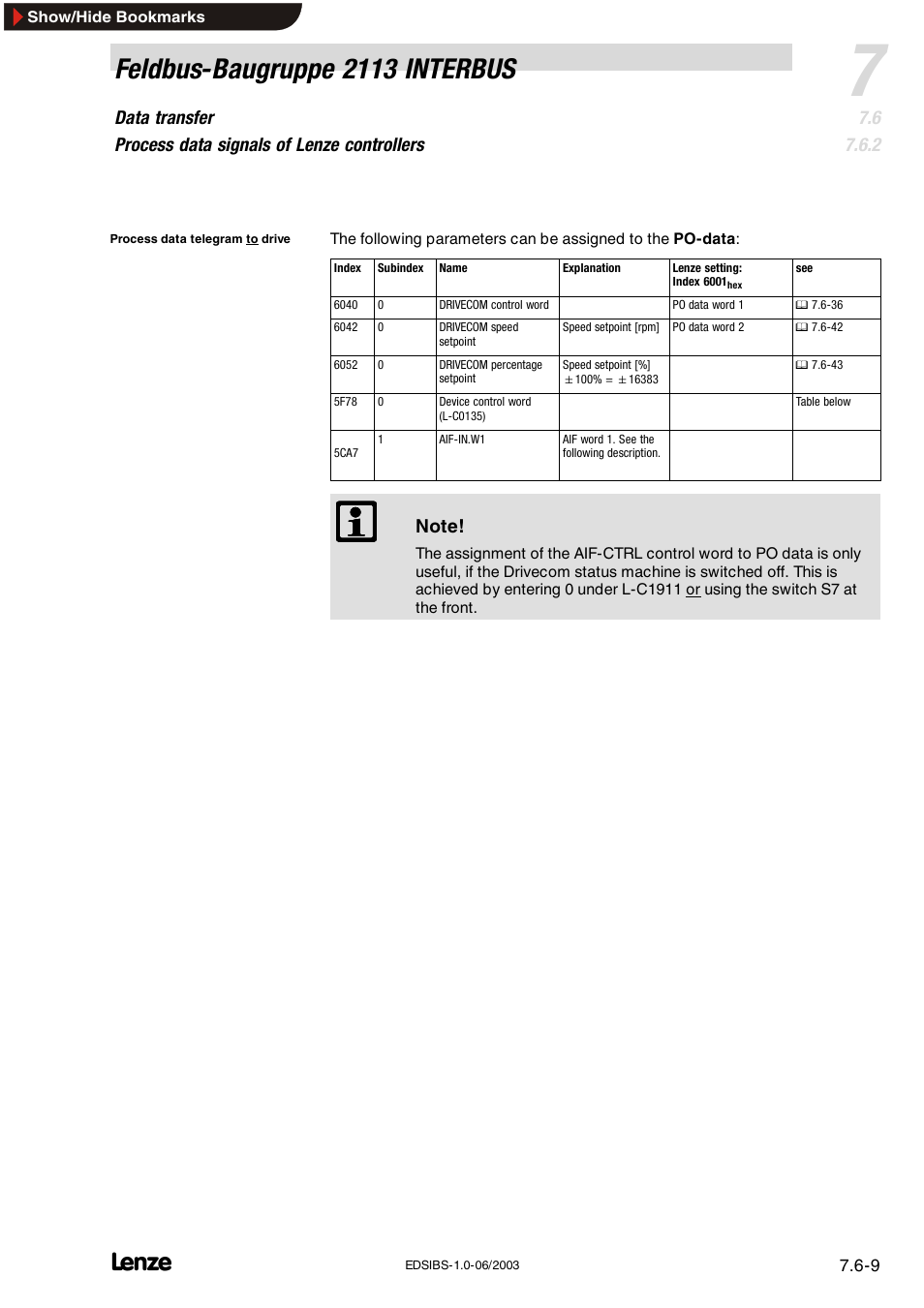 Feldbus-baugruppe 2113 interbus | Lenze EMF2113IB User Manual | Page 60 / 119