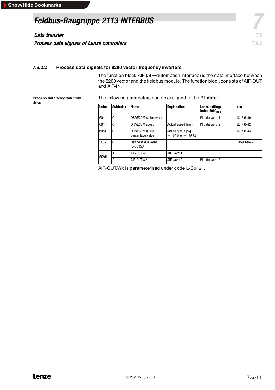 Feldbus-baugruppe 2113 interbus | Lenze EMF2113IB User Manual | Page 62 / 119