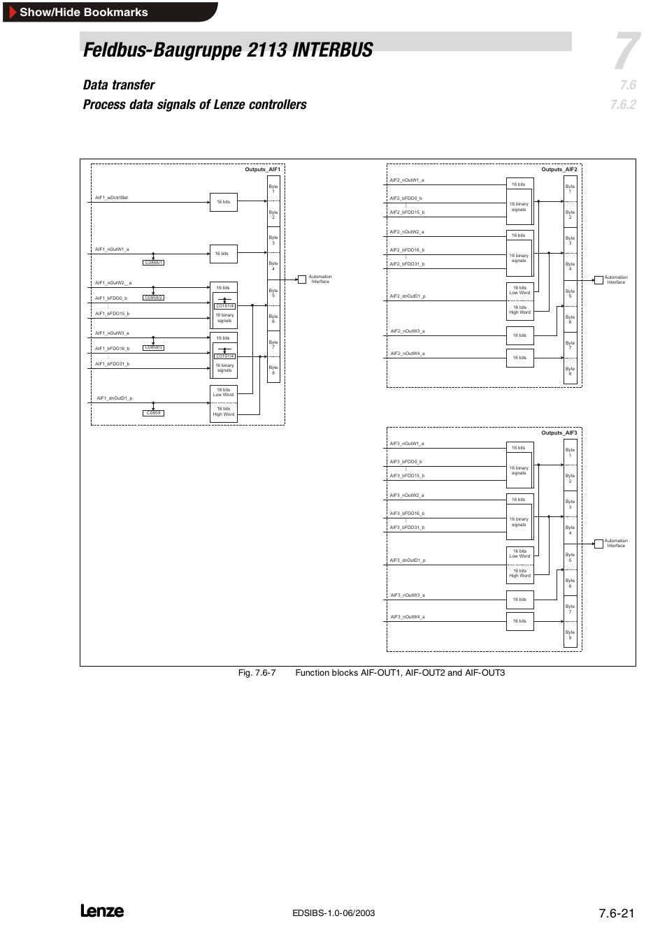 Feldbus-baugruppe 2113 interbus, Show/hide bookmarks | Lenze EMF2113IB User Manual | Page 72 / 119