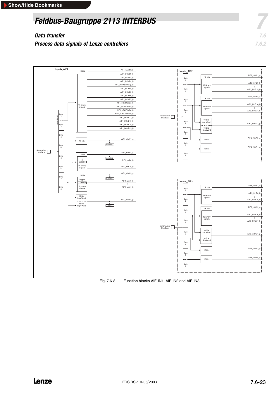 Feldbus-baugruppe 2113 interbus, Show/hide bookmarks | Lenze EMF2113IB User Manual | Page 74 / 119
