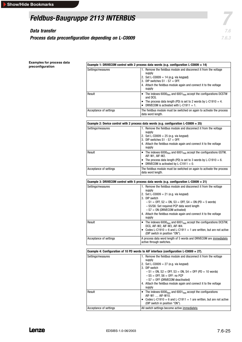 Feldbus-baugruppe 2113 interbus | Lenze EMF2113IB User Manual | Page 76 / 119