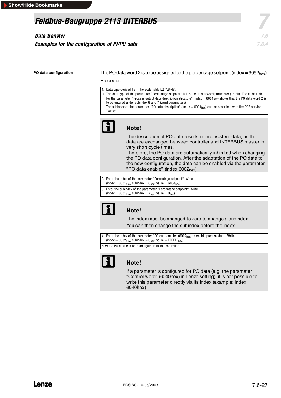 Feldbus-baugruppe 2113 interbus | Lenze EMF2113IB User Manual | Page 78 / 119