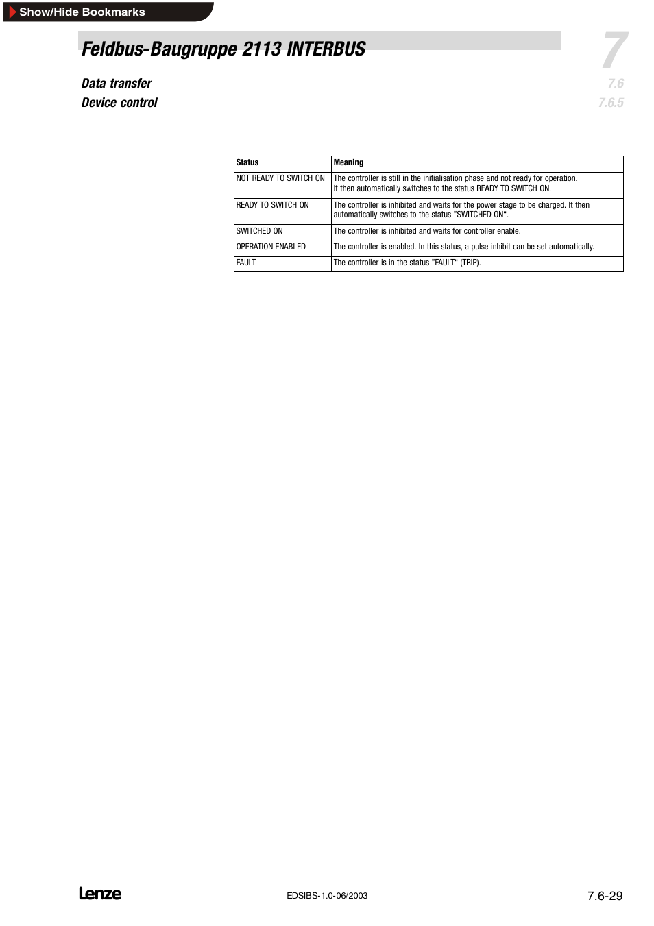 Feldbus-baugruppe 2113 interbus | Lenze EMF2113IB User Manual | Page 80 / 119