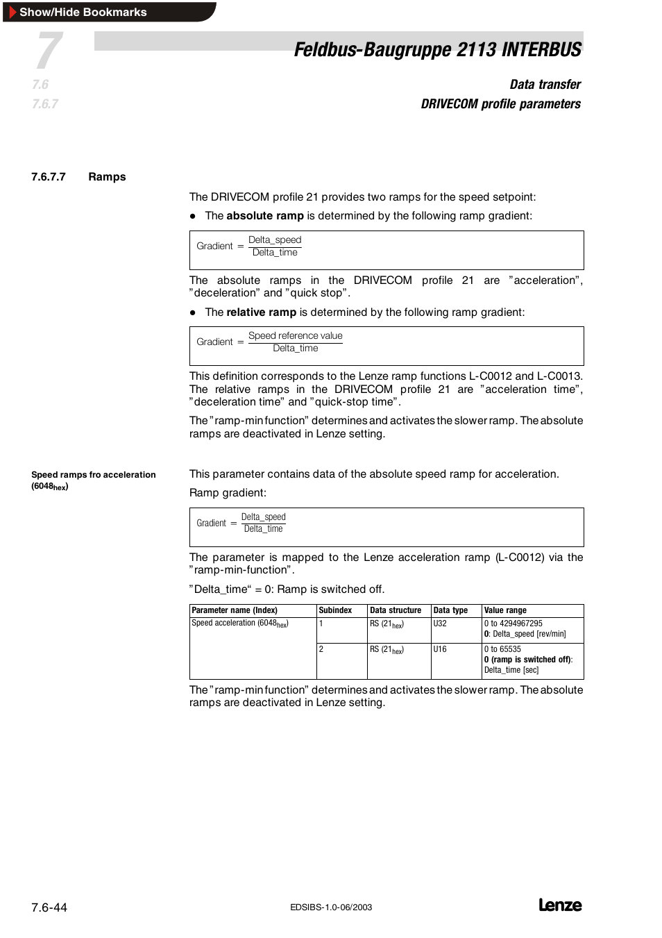 Feldbus-baugruppe 2113 interbus, Data transfer drivecom profile parameters | Lenze EMF2113IB User Manual | Page 95 / 119