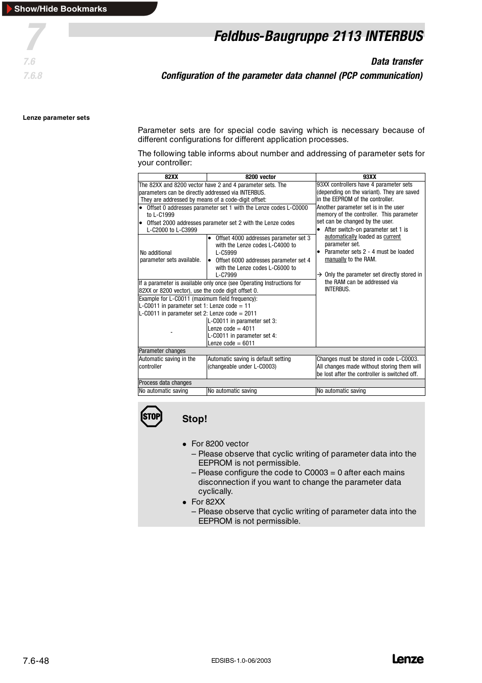 Feldbus-baugruppe 2113 interbus | Lenze EMF2113IB User Manual | Page 99 / 119