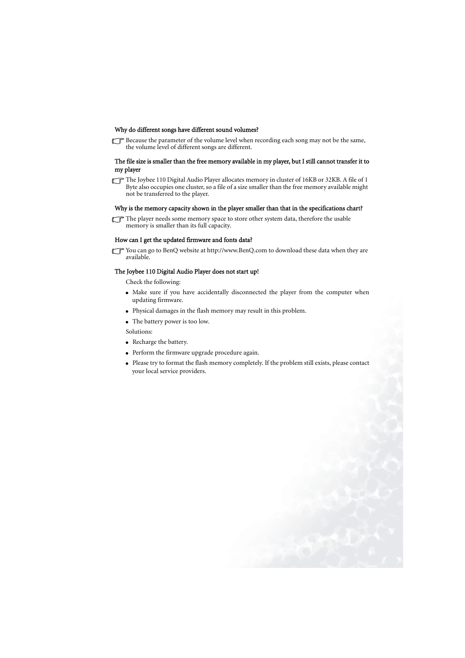 How can i get the updated firmware and fonts data | BenQ Joybee 110 User Manual | Page 27 / 27