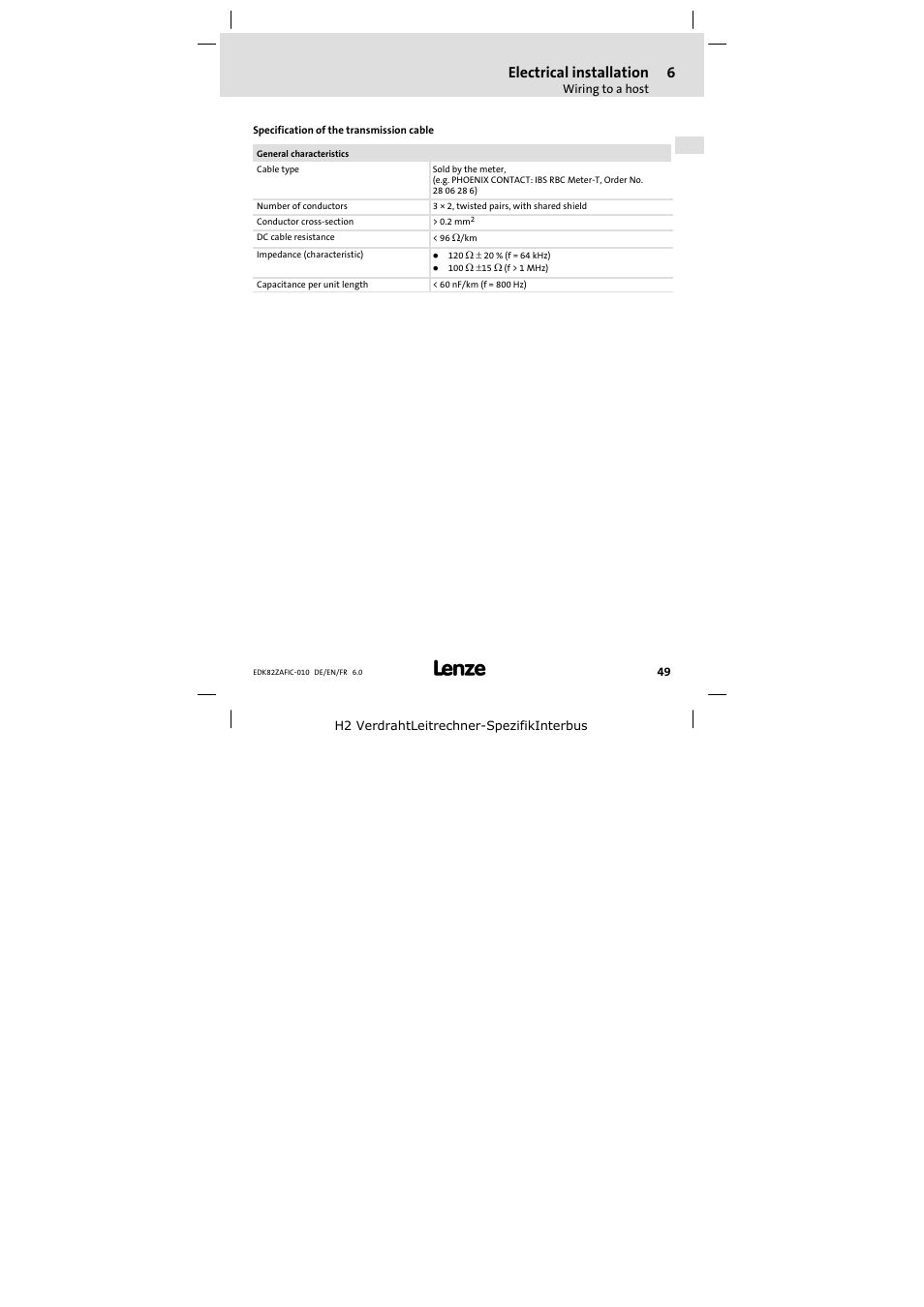 Electrical installation | Lenze E82ZAFIC010 User Manual | Page 49 / 94