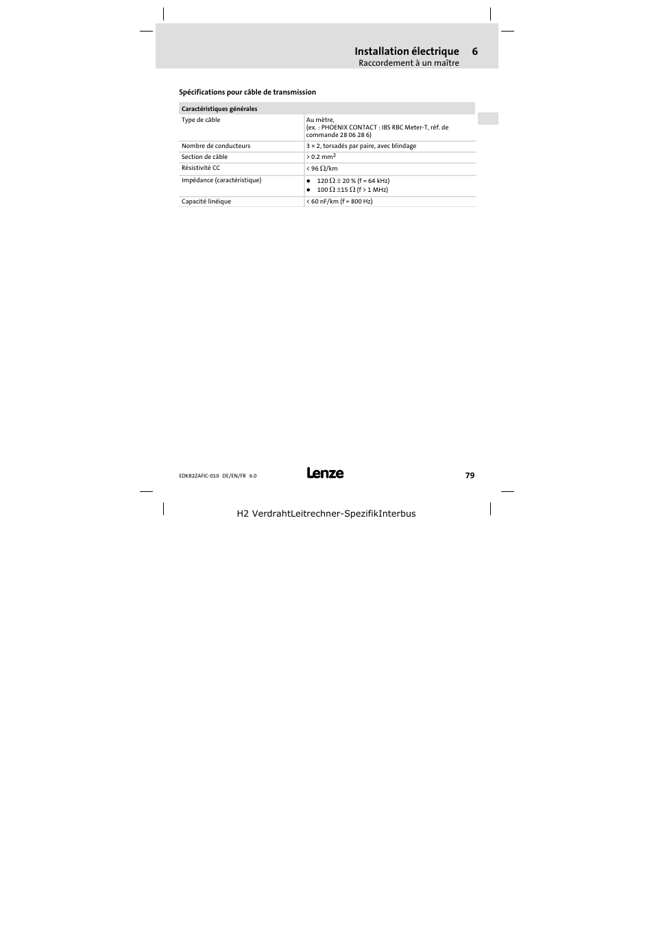 Installation électrique | Lenze E82ZAFIC010 User Manual | Page 79 / 94