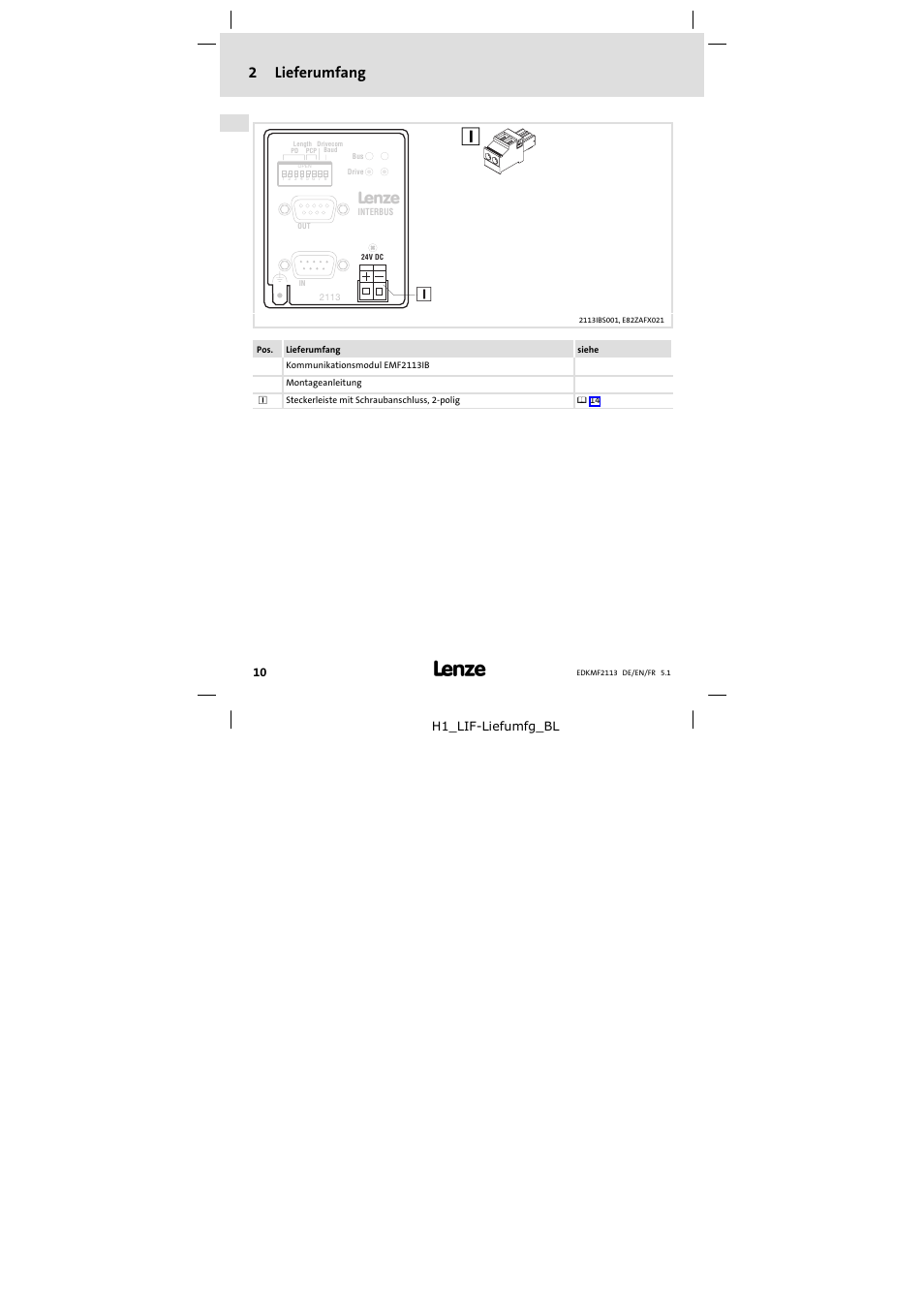 2 lieferumfang, Lieferumfang, 2lieferumfang | Lenze EMF2113IB User Manual | Page 10 / 112