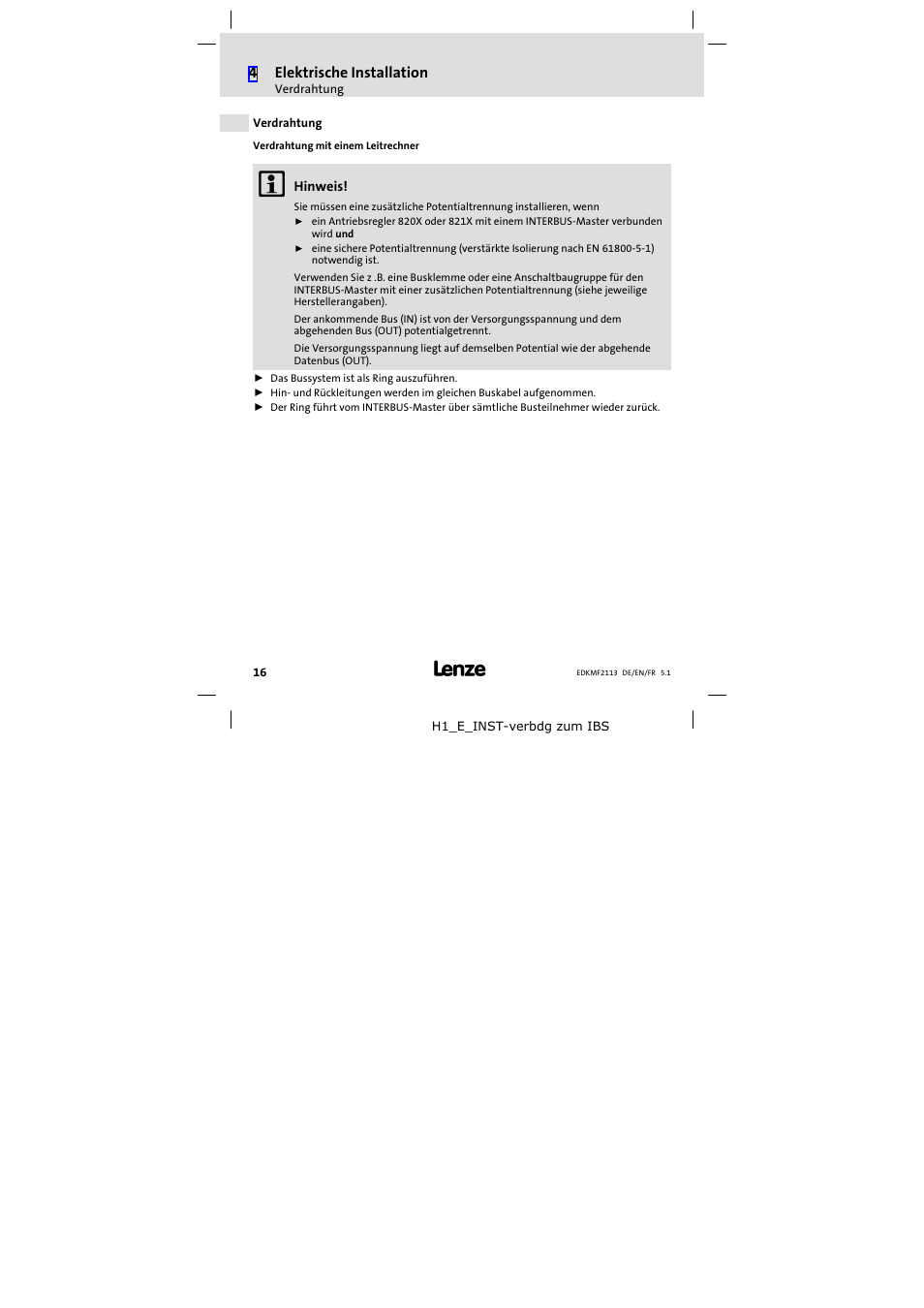 Verdrahtung | Lenze EMF2113IB User Manual | Page 16 / 112
