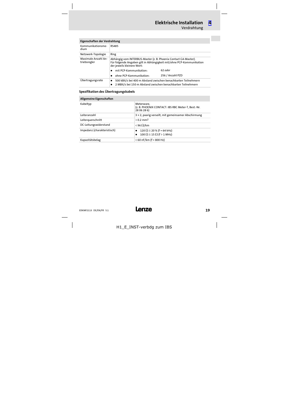 Elektrische installation | Lenze EMF2113IB User Manual | Page 19 / 112