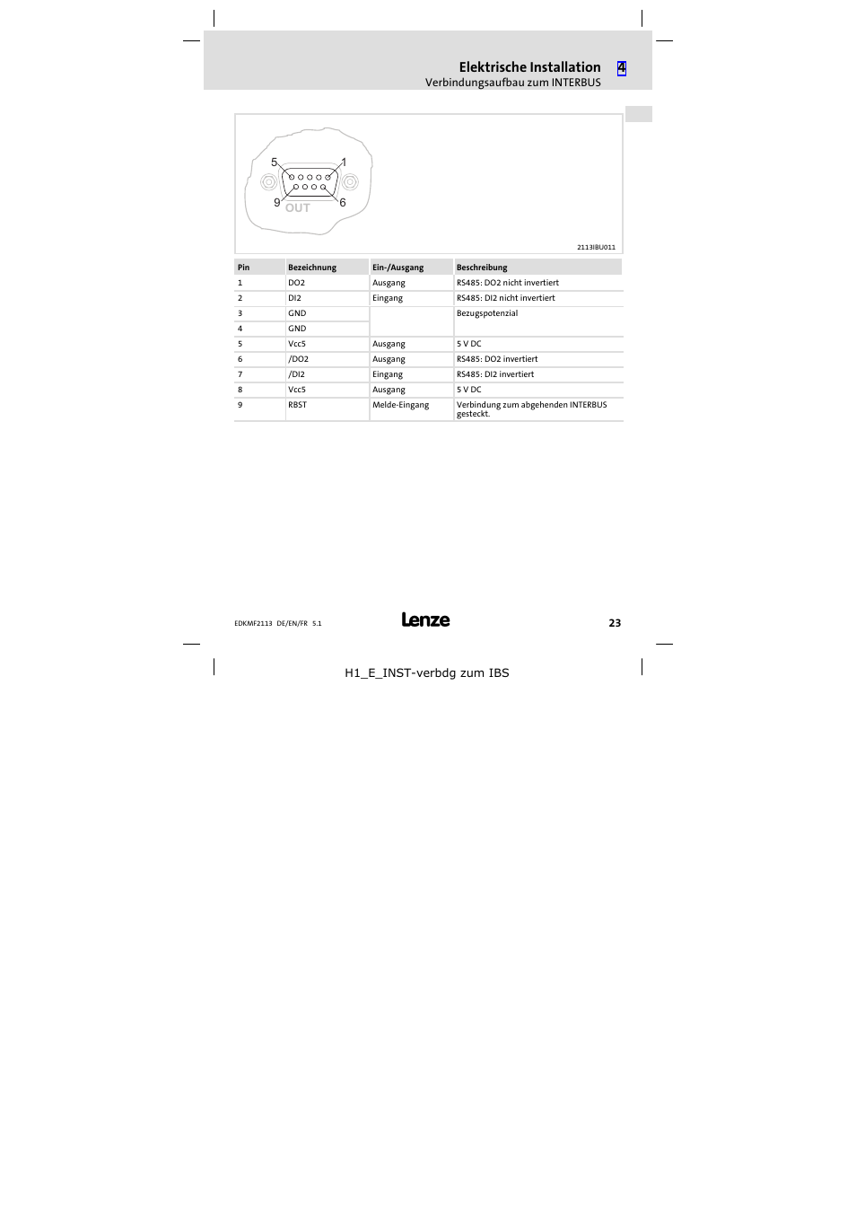 Elektrische installation | Lenze EMF2113IB User Manual | Page 23 / 112