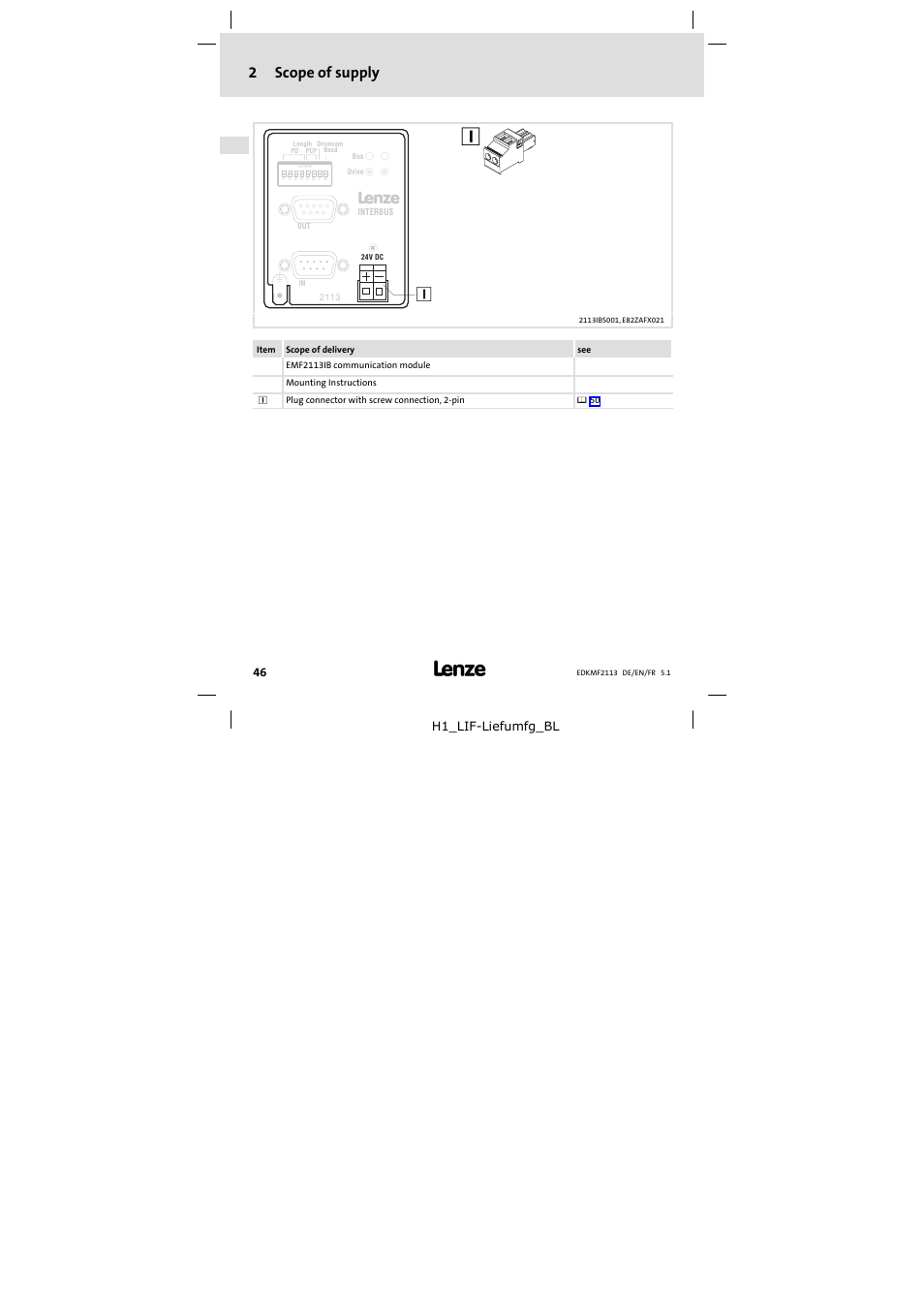 2 scope of supply, Scope of supply, 2scope of supply | Lenze EMF2113IB User Manual | Page 46 / 112