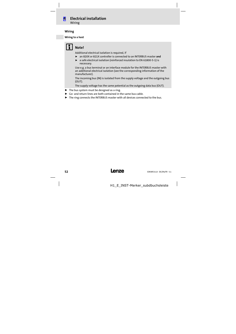Wiring | Lenze EMF2113IB User Manual | Page 52 / 112