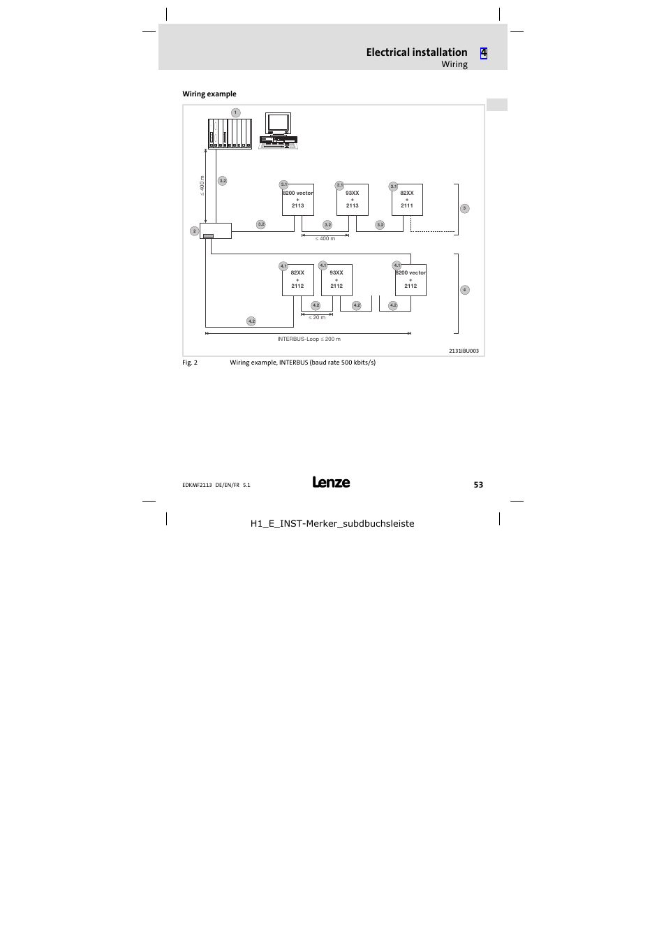 Electrical installation, Wiring, H1_e_inst−merker_subdbuchsleiste | Lenze EMF2113IB User Manual | Page 53 / 112