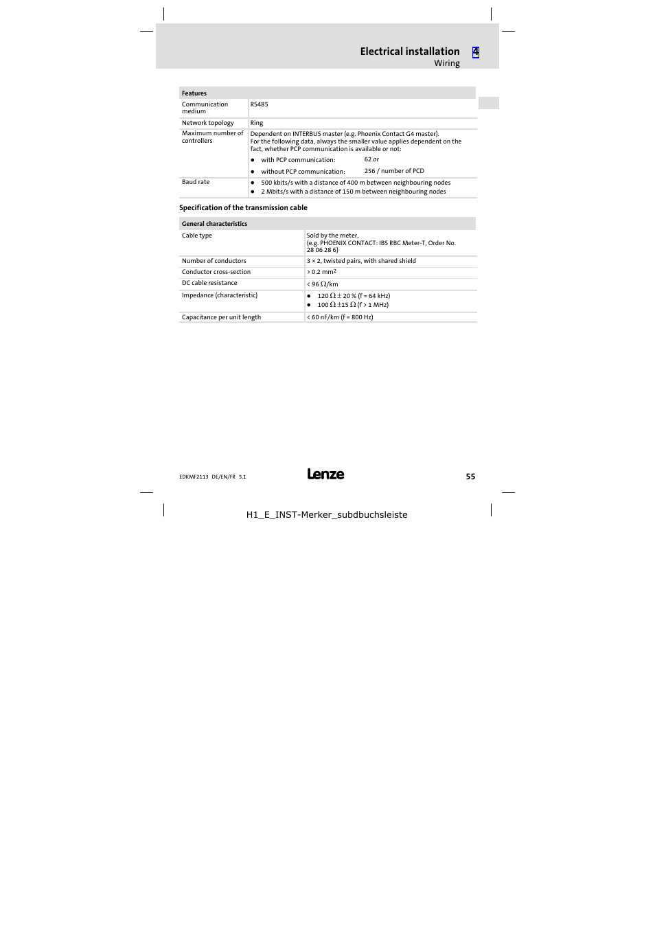 Electrical installation | Lenze EMF2113IB User Manual | Page 55 / 112