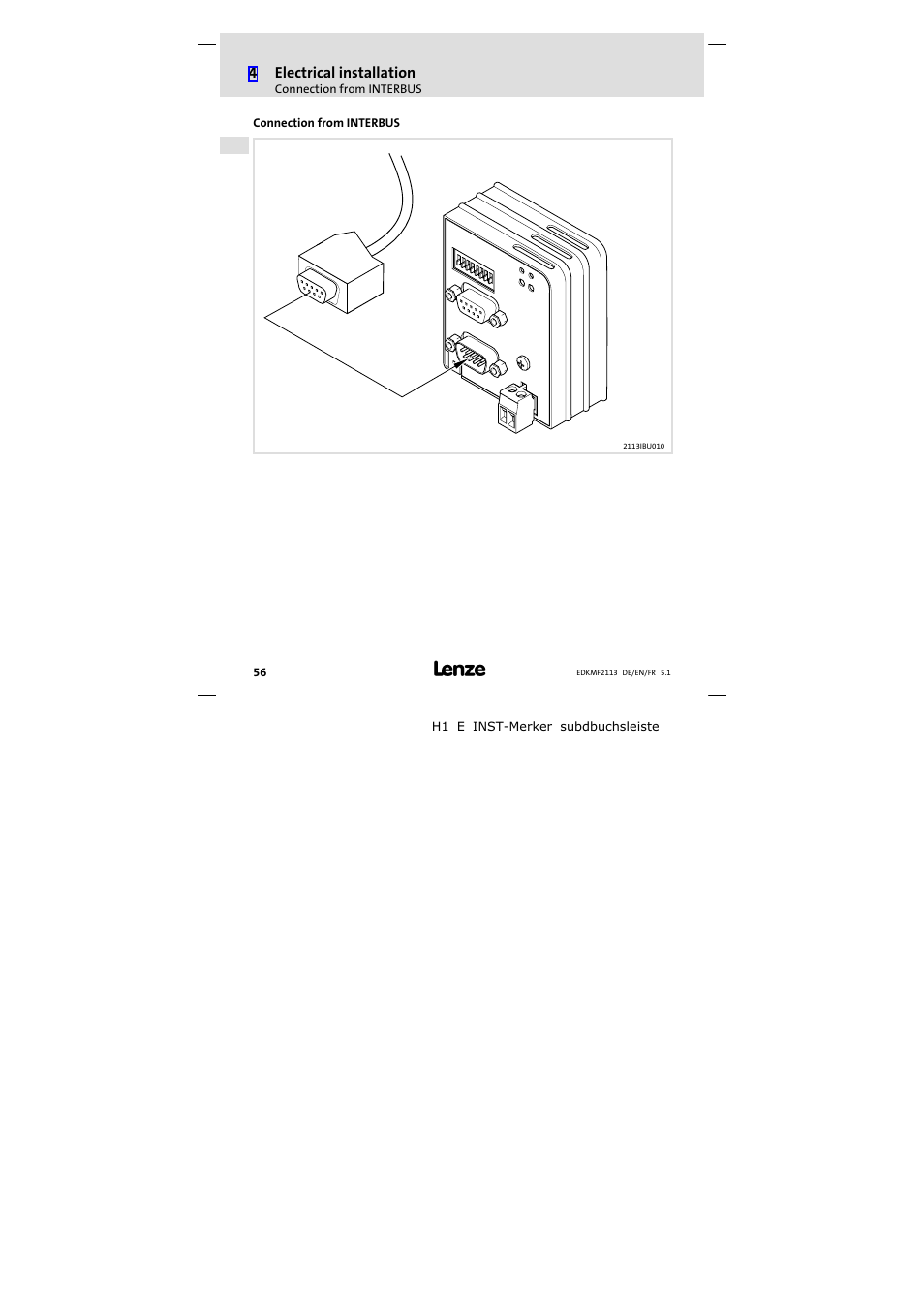 Connection from interbus | Lenze EMF2113IB User Manual | Page 56 / 112