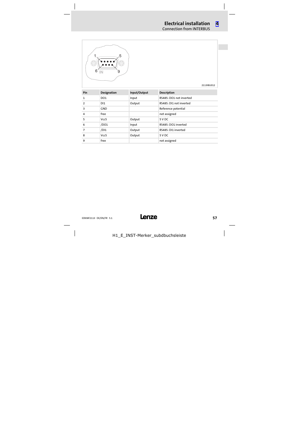 Electrical installation | Lenze EMF2113IB User Manual | Page 57 / 112