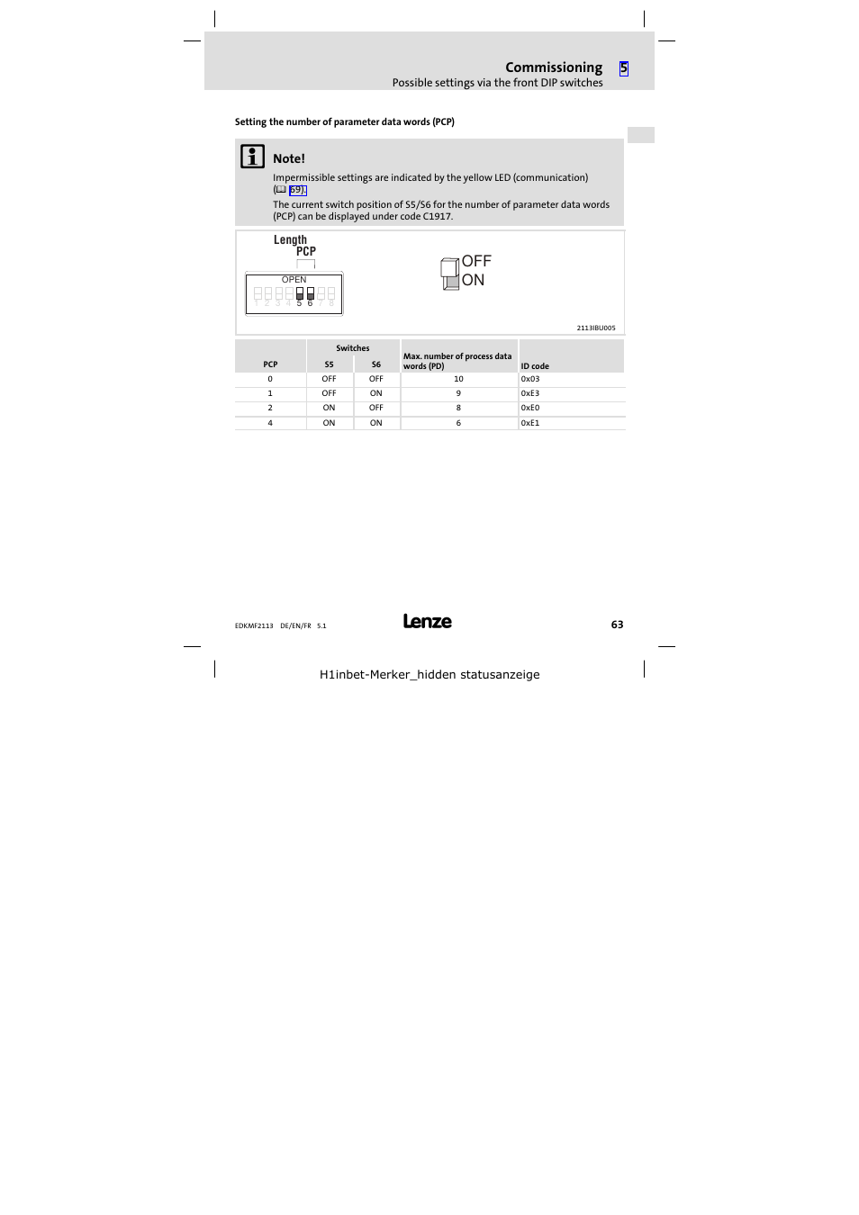 On off, Commissioning | Lenze EMF2113IB User Manual | Page 63 / 112