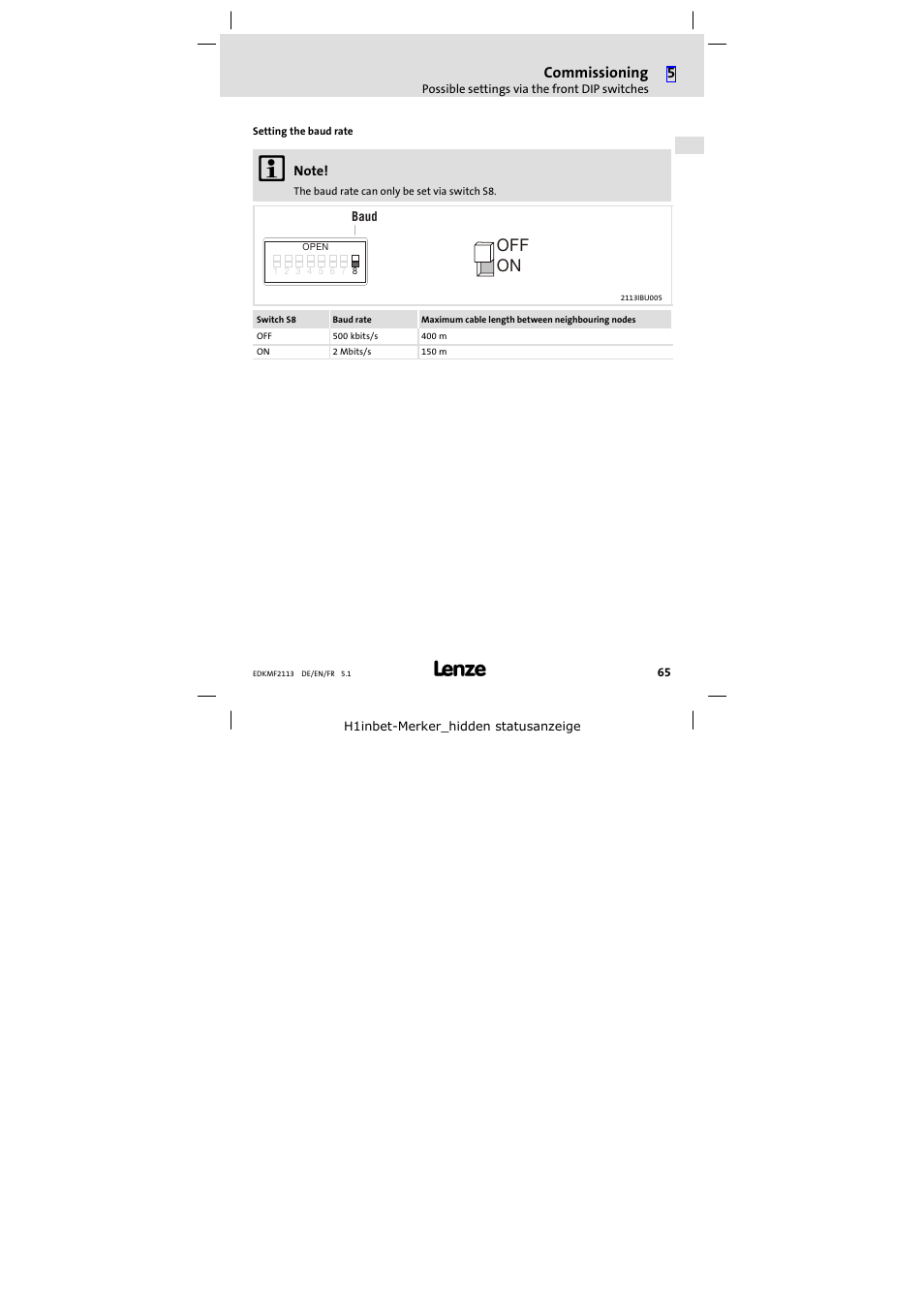 On off, Commissioning | Lenze EMF2113IB User Manual | Page 65 / 112