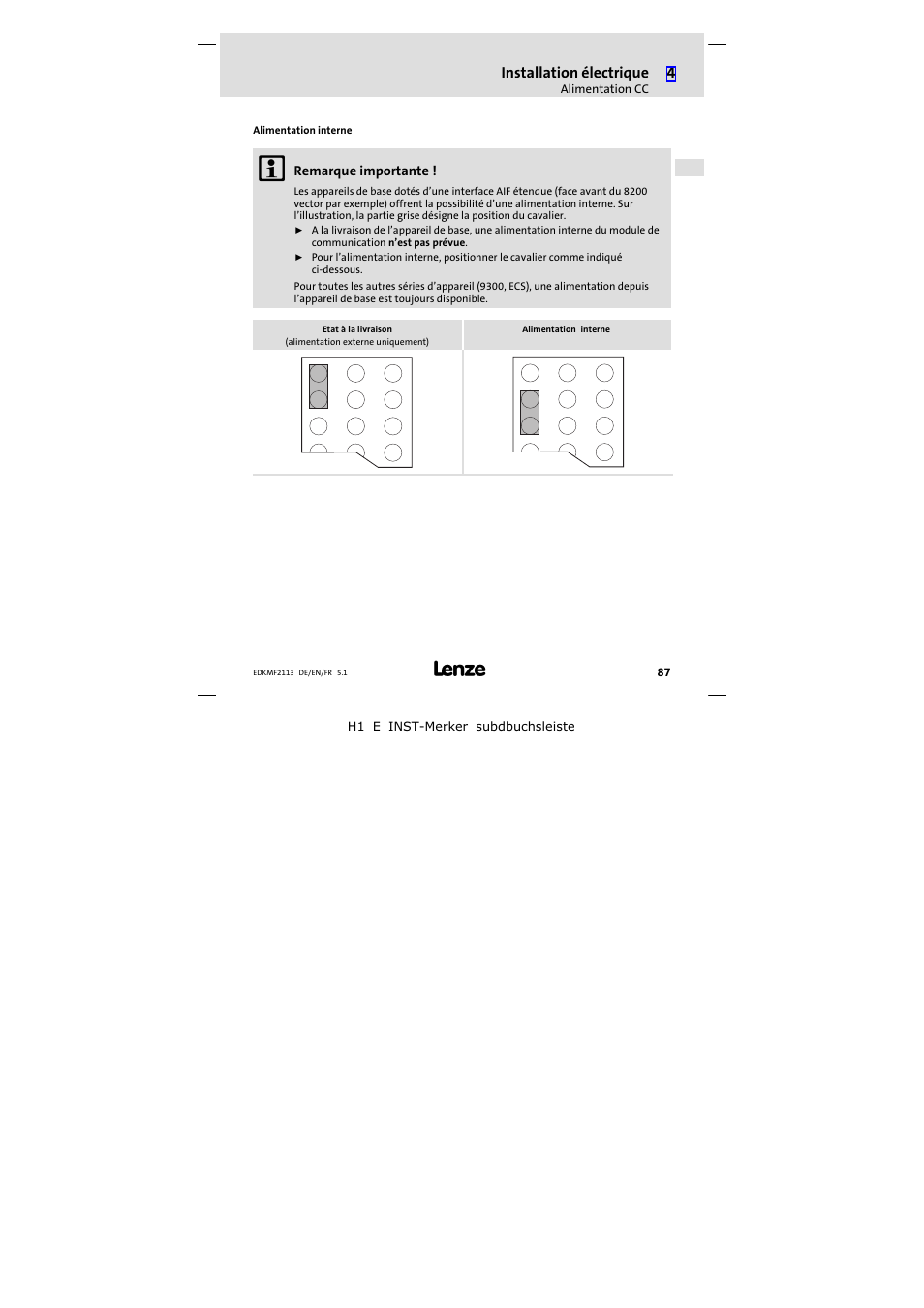 Câblage | Lenze EMF2113IB User Manual | Page 87 / 112