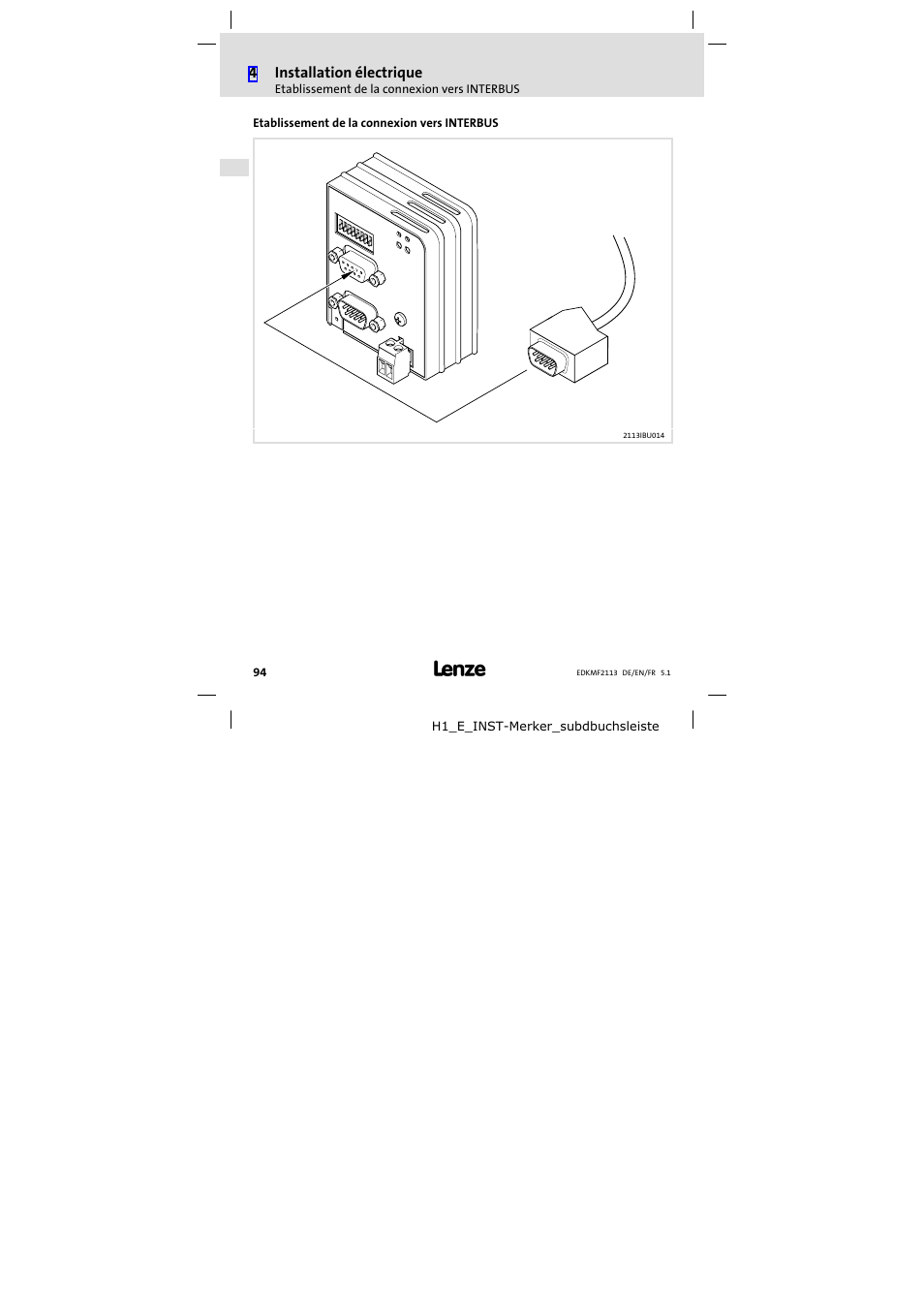 Etablissement de la connexion vers interbus | Lenze EMF2113IB User Manual | Page 94 / 112