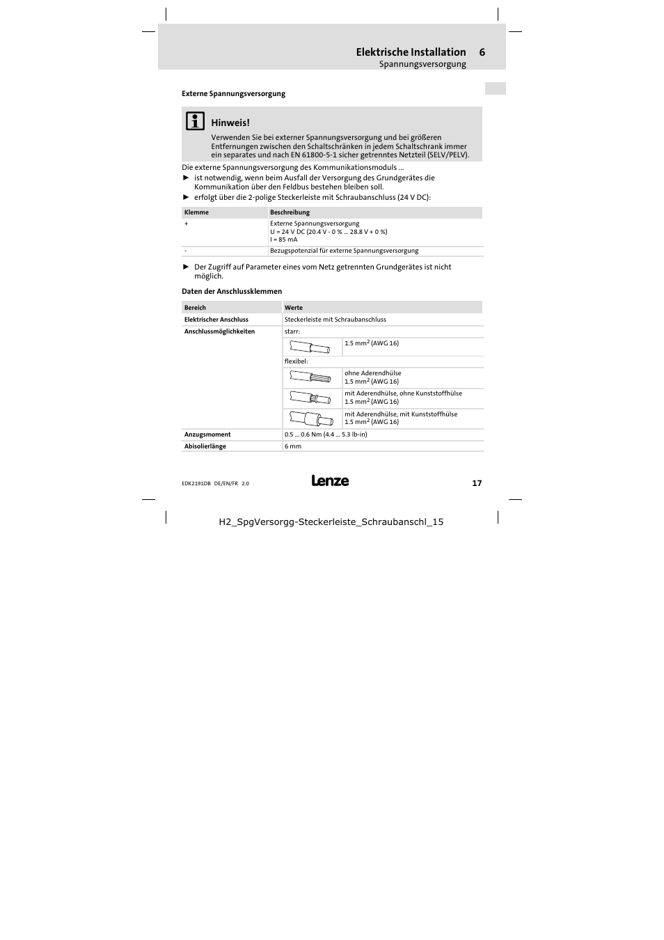 Elektrische installation | Lenze EMF2191IB User Manual | Page 17 / 58