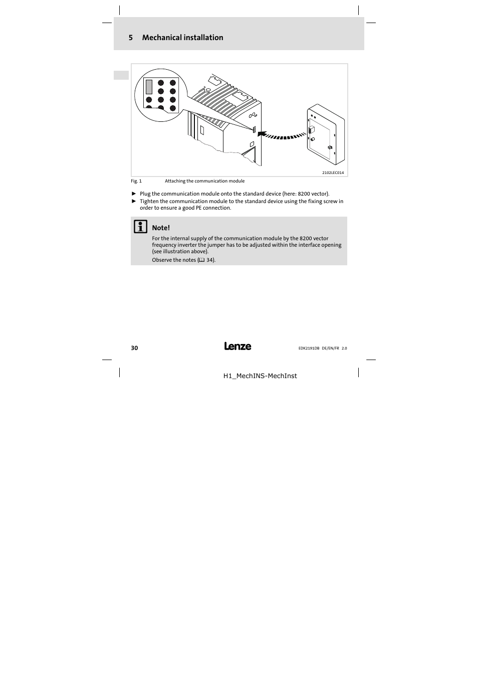 5 mechanical installation, Mechanical installation, 5mechanical installation | Lenze EMF2191IB User Manual | Page 30 / 58