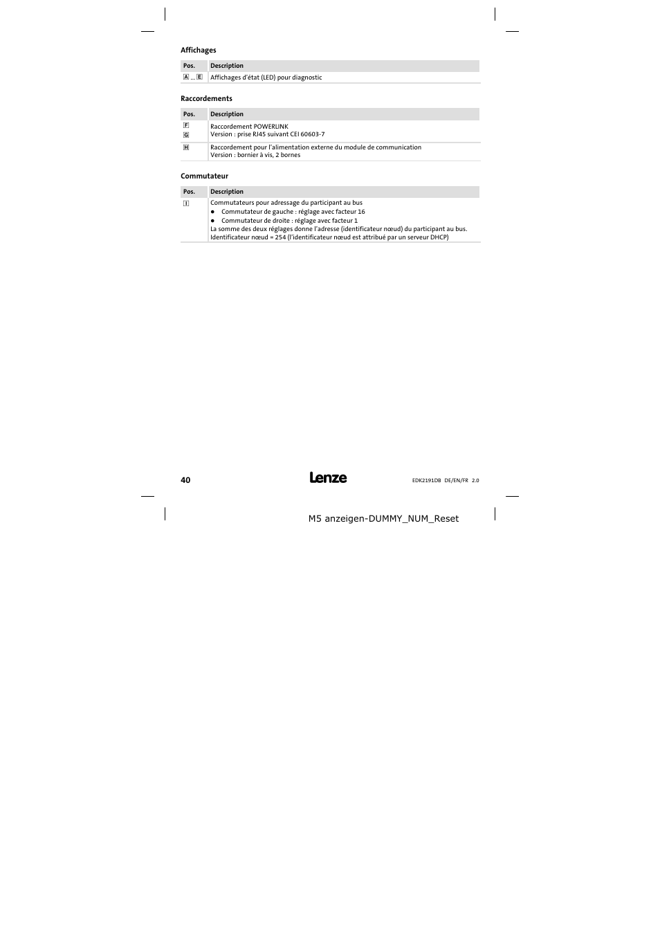 Affichages / raccordements / commutateur | Lenze EMF2191IB User Manual | Page 40 / 58