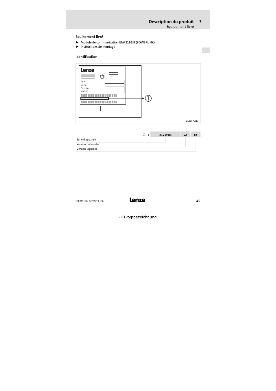 Equipement livré, Identification, Description du produit | Lenze EMF2191IB User Manual | Page 45 / 58