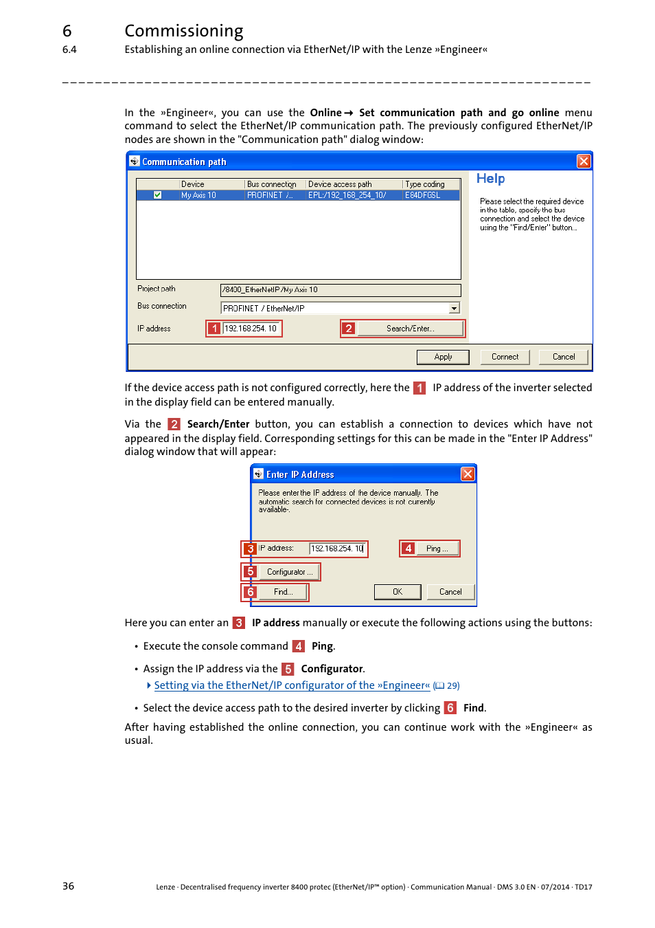 6commissioning | Lenze E84Dxxxx User Manual | Page 36 / 147