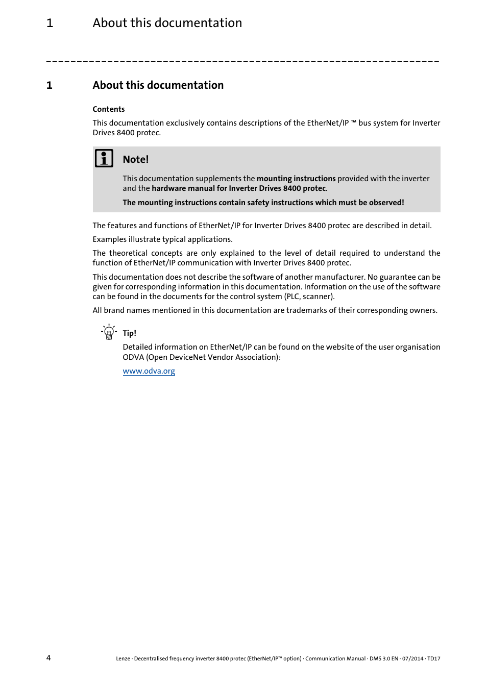 1 about this documentation, About this documentation, 1about this documentation | Lenze E84Dxxxx User Manual | Page 4 / 147