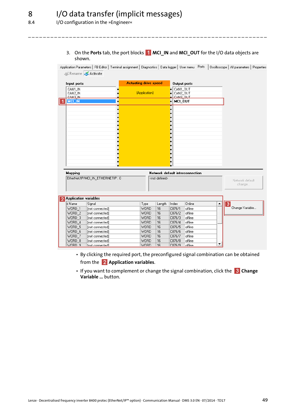 8i/o data transfer (implicit messages) | Lenze E84Dxxxx User Manual | Page 49 / 147