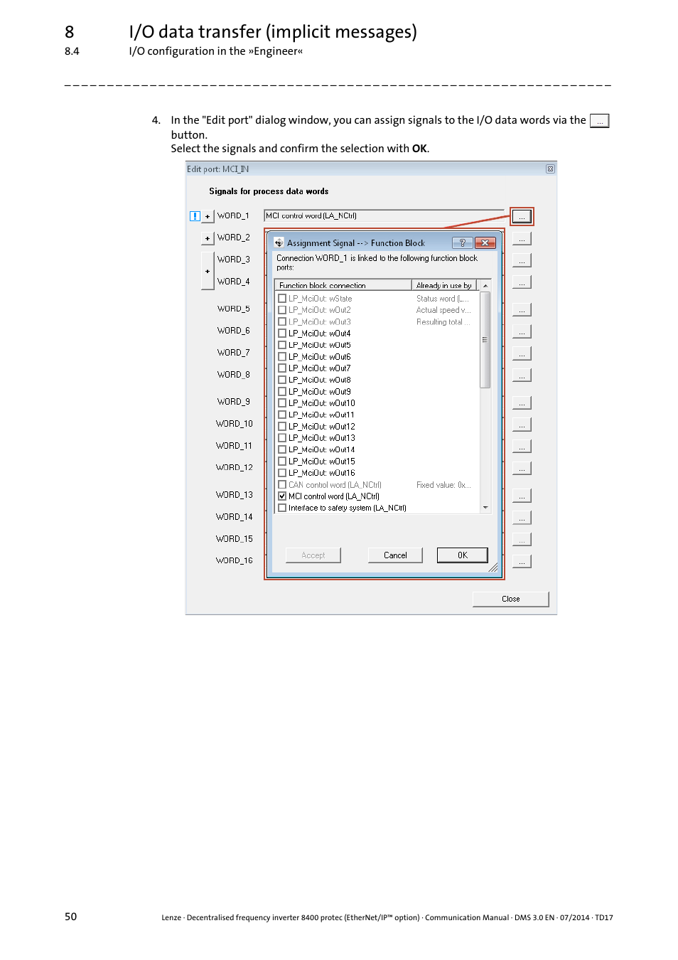 8i/o data transfer (implicit messages) | Lenze E84Dxxxx User Manual | Page 50 / 147