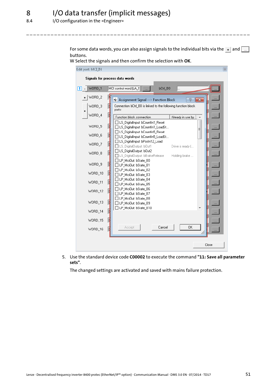 8i/o data transfer (implicit messages) | Lenze E84Dxxxx User Manual | Page 51 / 147