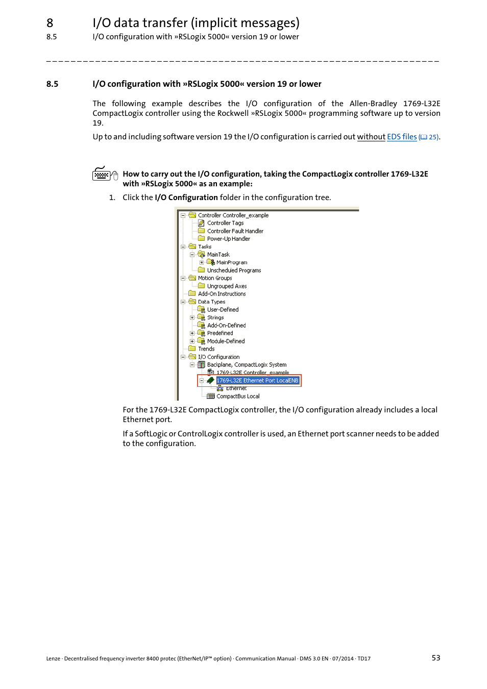 8i/o data transfer (implicit messages) | Lenze E84Dxxxx User Manual | Page 53 / 147