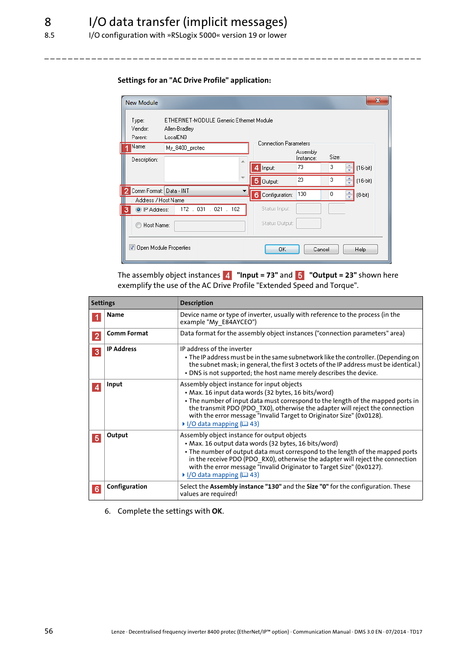 8i/o data transfer (implicit messages) | Lenze E84Dxxxx User Manual | Page 56 / 147