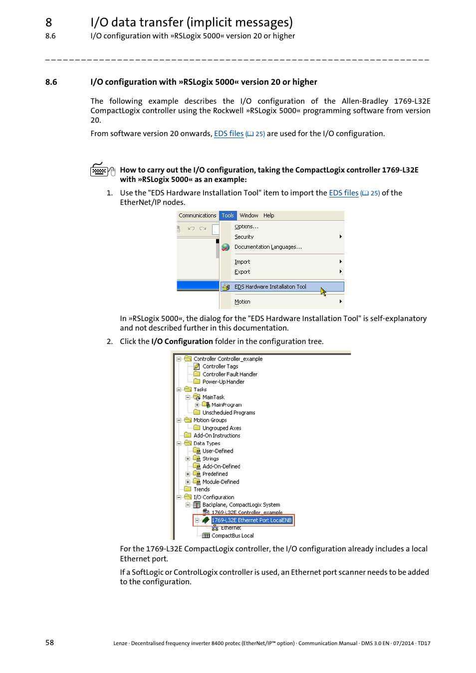 8i/o data transfer (implicit messages) | Lenze E84Dxxxx User Manual | Page 58 / 147