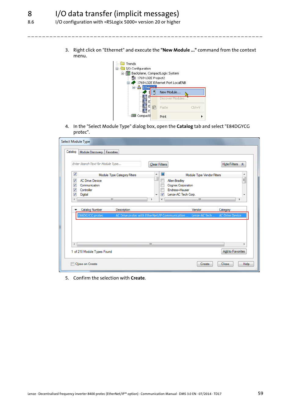 8i/o data transfer (implicit messages) | Lenze E84Dxxxx User Manual | Page 59 / 147