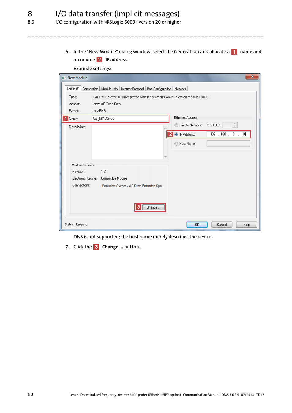 8i/o data transfer (implicit messages) | Lenze E84Dxxxx User Manual | Page 60 / 147