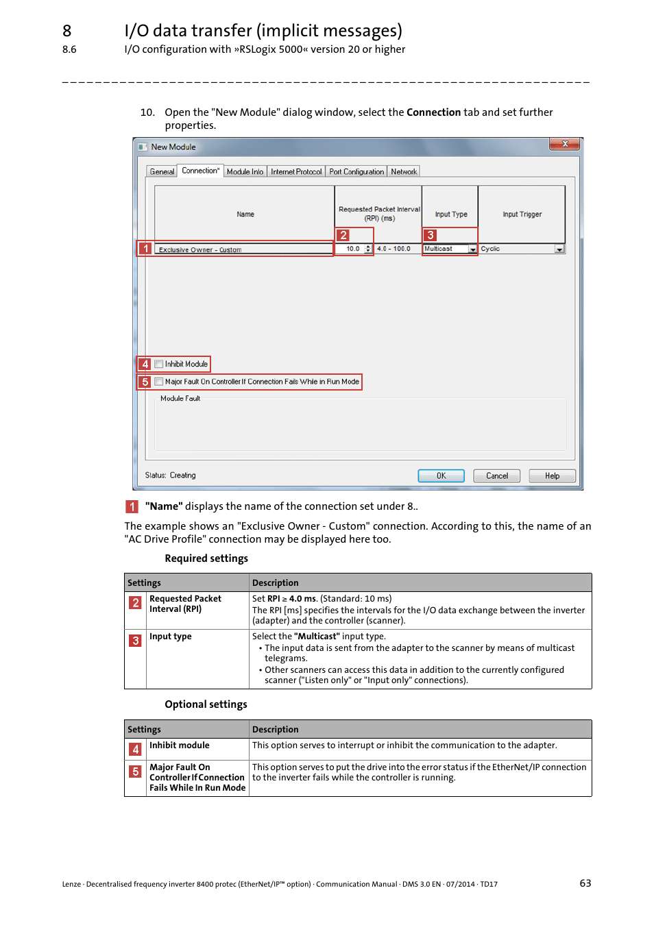 8i/o data transfer (implicit messages) | Lenze E84Dxxxx User Manual | Page 63 / 147