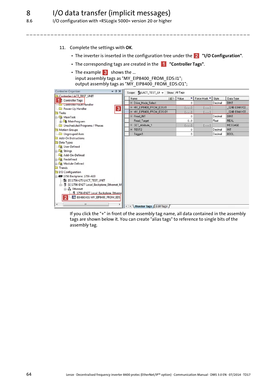 8i/o data transfer (implicit messages) | Lenze E84Dxxxx User Manual | Page 64 / 147