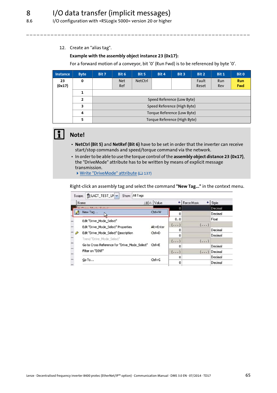 8i/o data transfer (implicit messages) | Lenze E84Dxxxx User Manual | Page 65 / 147