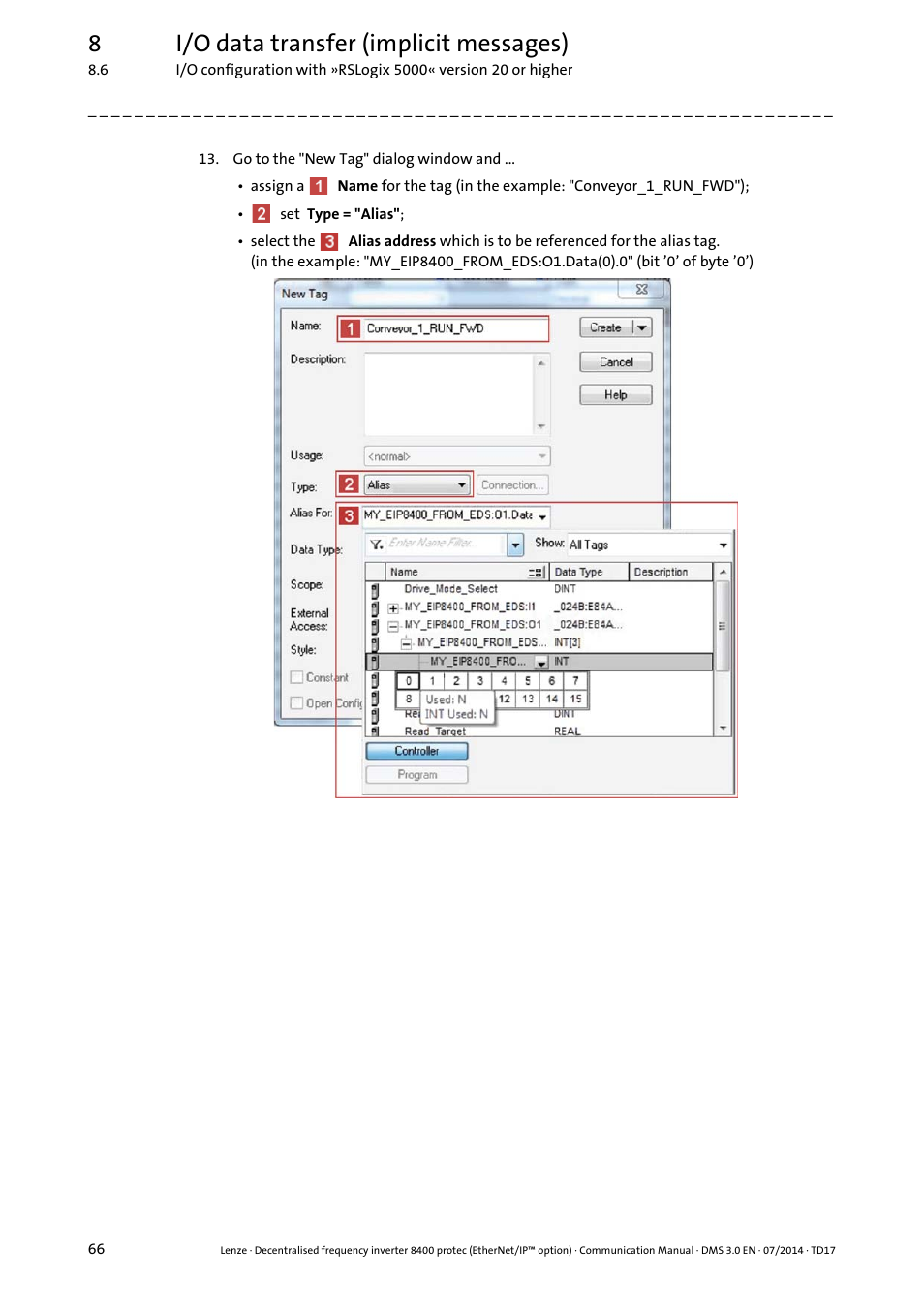 8i/o data transfer (implicit messages) | Lenze E84Dxxxx User Manual | Page 66 / 147